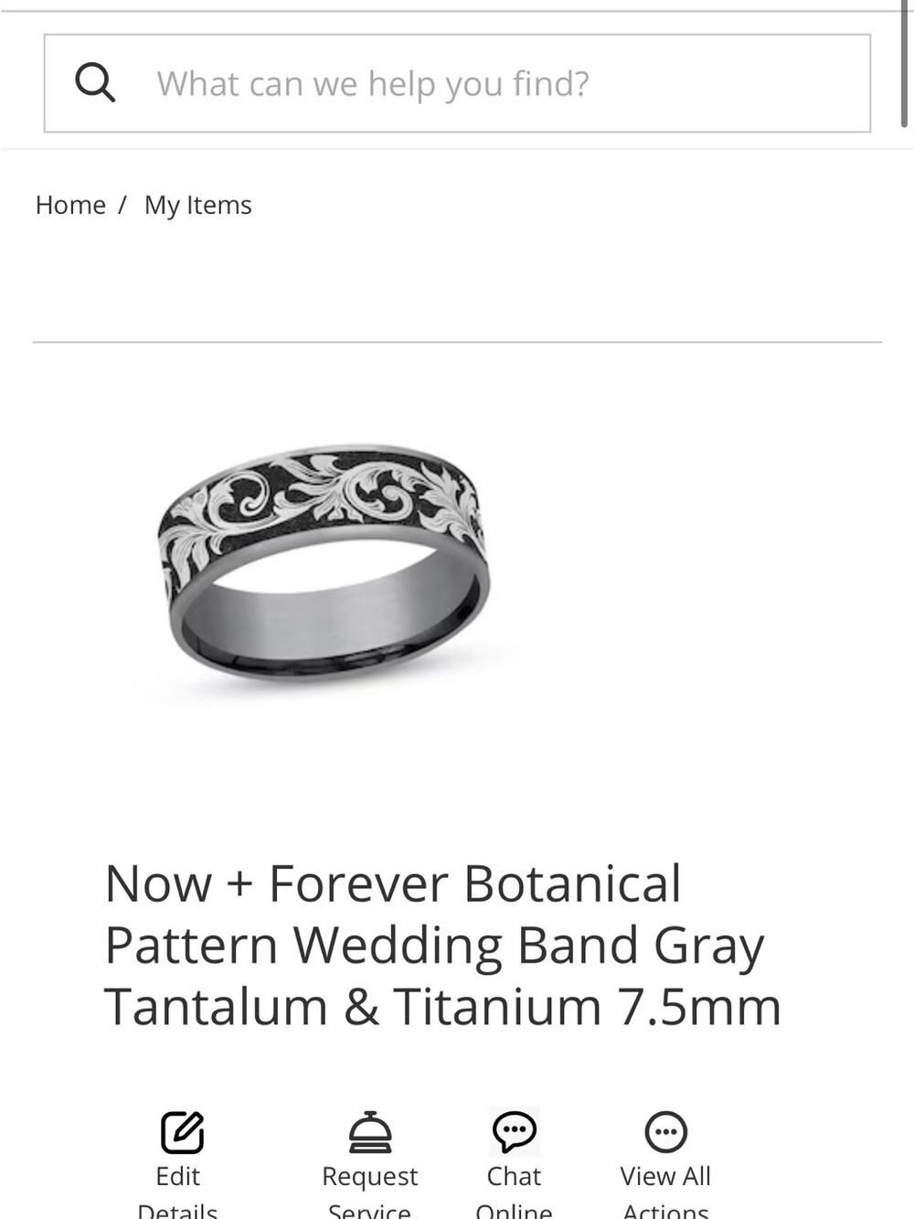Kay Jewelers Gray Tantalum & Titanium Botanical Pattern Wedding Band